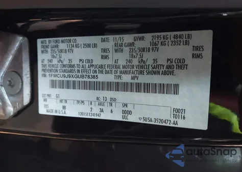 2016 Ford Escape Titanium из США, поврежденный, VIN 1FMCU9J9XGUB78385